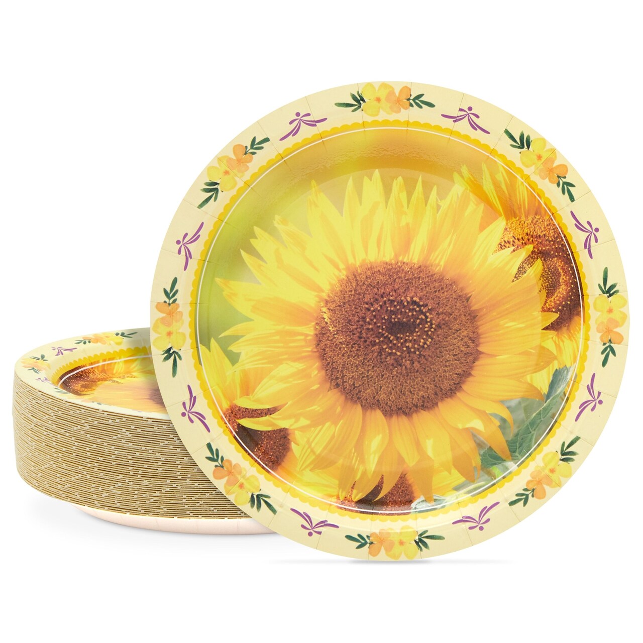 48 Pack Yellow Sunflower Paper Plates for Birthday Party Decorations, Flower Baby Shower Supplies (7 Inches)